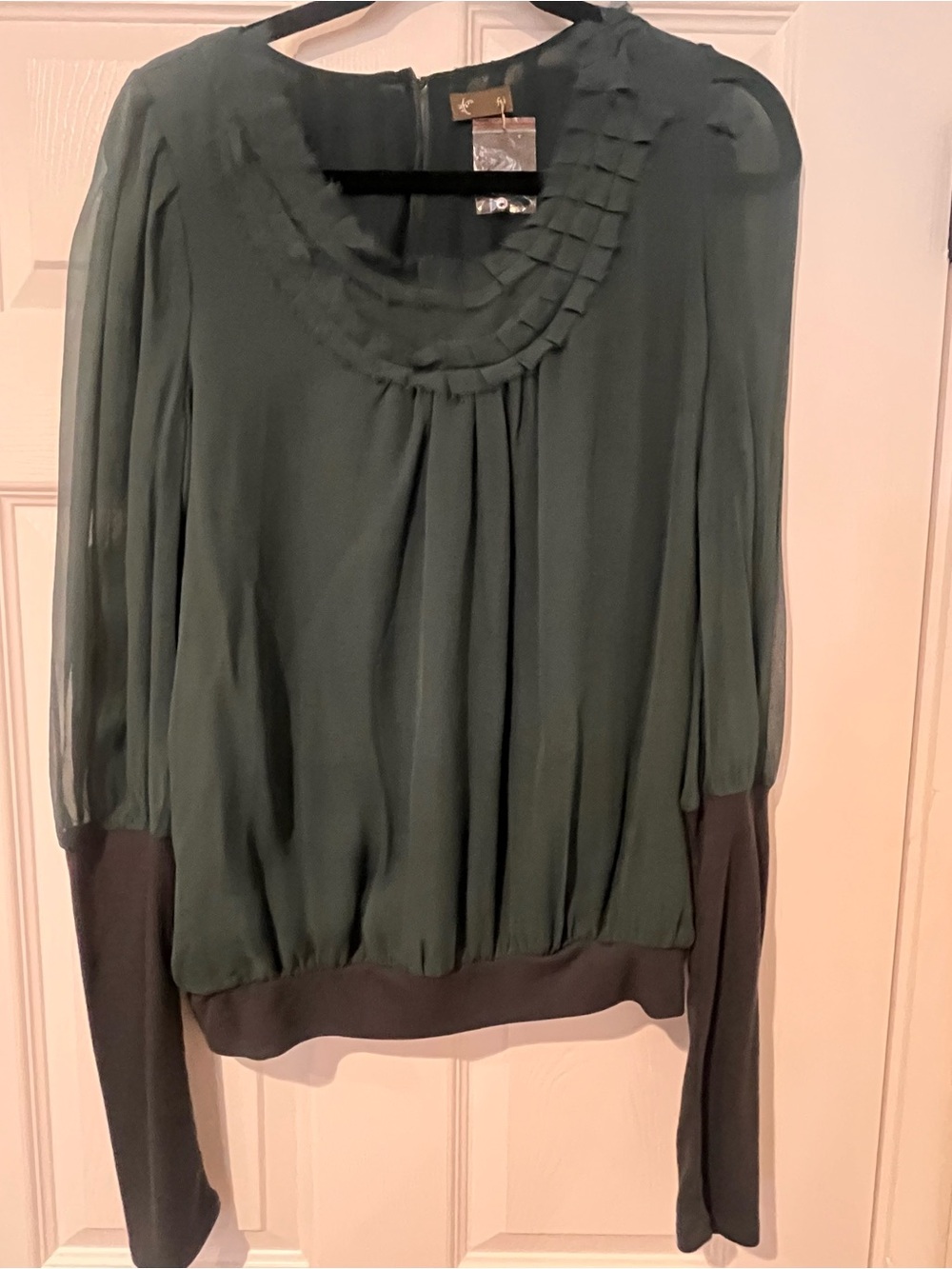 NWOT Anthropologie Fei BrandWomen's Forest Green Pleated Yoke Pullover